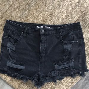 Black denim shorts
